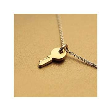 LANG XUAN Friendship Gold Key Necklace Good Luck Elephant Pendant Chain Necklace with Message Card Gift Card