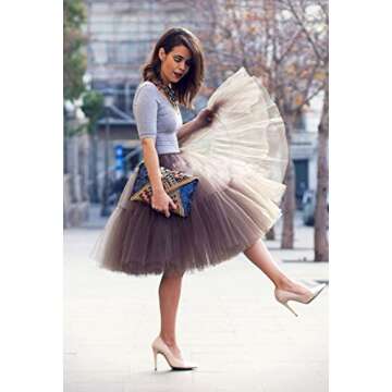 SlenyuBridal Women's Princess Tutu Underskirt Petticoat 5 Layer Tulle Midi Skirt White One Size