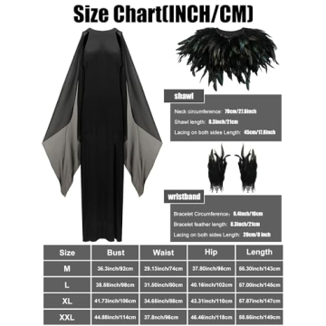 Elegant Halloween Witch Costume with Feather Cape and Cuffs