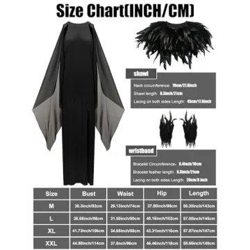 Elegant Halloween Witch Costume with Feather Cape and Cuffs
