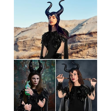 Elegant Halloween Witch Costume with Feather Cape and Cuffs