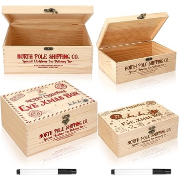 Huwena 2 Pcs Christmas Eve Gift Box - Pine Wooden Santa Box with Lock