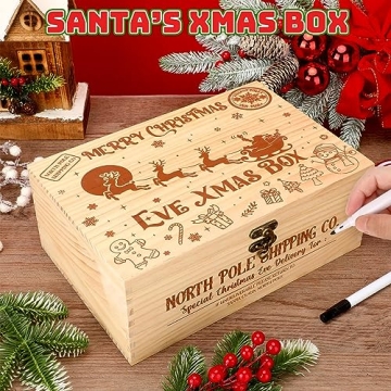 Huwena Pine Wooden Christmas Santa Gift Box with Lock