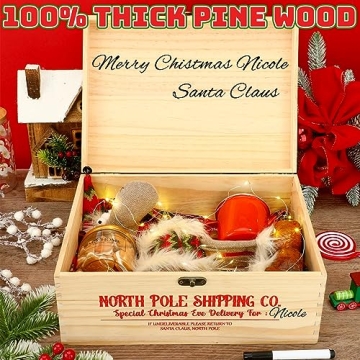 Huwena Pine Wooden Christmas Santa Gift Box with Lock
