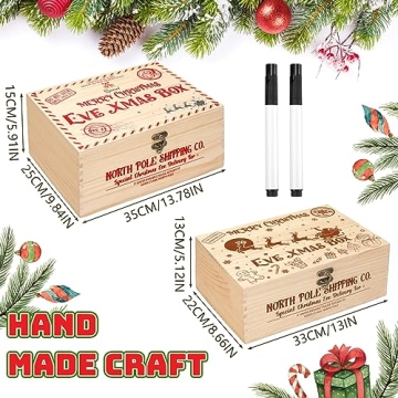 Huwena Pine Wooden Christmas Santa Gift Box with Lock