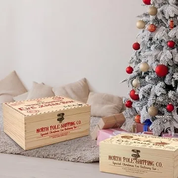 Huwena Pine Wooden Christmas Santa Gift Box with Lock
