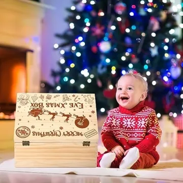 Huwena Pine Wooden Christmas Santa Gift Box with Lock