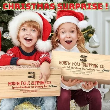 Huwena Pine Wooden Christmas Santa Gift Box with Lock