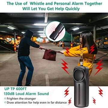 Safe Sound Personal Alarm Keychain-130dB Self Defense Keychain Alarm Emergency LED Flashlight with USB Rechargeable,Emergency Whistle for Women, Safety Siren Helps Elders,Kids Emergency Call- Black