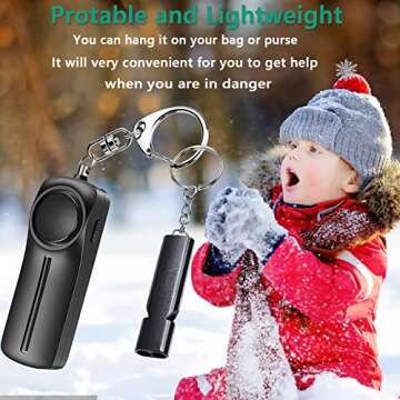Safe Sound Personal Alarm Keychain-130dB Self Defense Keychain Alarm Emergency LED Flashlight with USB Rechargeable,Emergency Whistle for Women, Safety Siren Helps Elders,Kids Emergency Call- Black