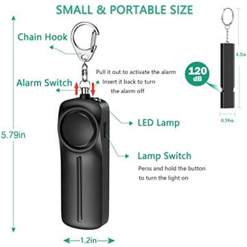 Safe Sound Personal Alarm Keychain-130dB Self Defense Keychain Alarm Emergency LED Flashlight with USB Rechargeable,Emergency Whistle for Women, Safety Siren Helps Elders,Kids Emergency Call- Black