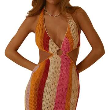 Low Cut Ribbed Knit Long Bodycon Sling Dress Sleeveless Spaghetti Straps Night Club Party Maxi Dress for Women (Knit Dress Stripe, S)