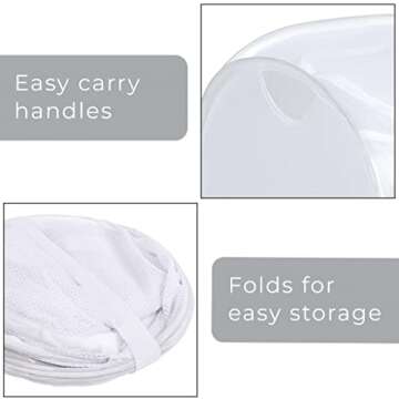 Smart Design Mesh Pop Up Flip Laundry Hamper and Basket - Handles and Side Zipper - Durable Fabric Collapsible Design - Clothes, Toys - Home - Holds 3 Loads - 15 x 25 Inch - White