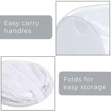 Smart Design Mesh Pop Up Flip Laundry Hamper and Basket - Handles and Side Zipper - Durable Fabric Collapsible Design - Clothes, Toys - Home - Holds 3 Loads - 15 x 25 Inch - White