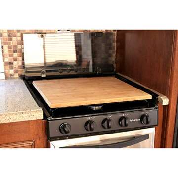 Camco Camper/RV Silent Top Stovetop Cover - Features Natural Bamboo Design w/Non-Toxic Protective Fi...