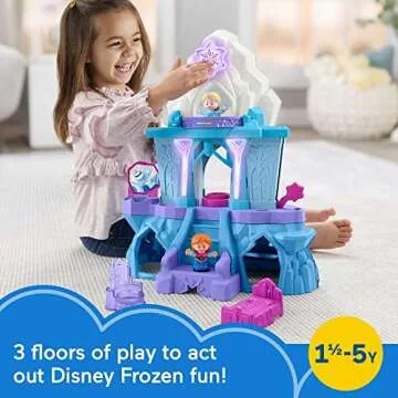 Fisher-Price Little People Toddler Toy Disney Frozen Elsa’s Enchanted Lights Palace Playset with Music Lights & Figures for Kids Ages 18+ Months