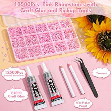 shynek 14000Pcs Flatback Pink Rhinestones with B7000 Adhesive Glue, Non Hotfix AB Color Jelly Resin ...