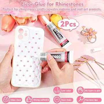 shynek 14000Pcs Flatback Pink Rhinestones with B7000 Adhesive Glue, Non Hotfix AB Color Jelly Resin Rhinestones Gems with Tweezer & Picker Pens for Shoes, Tumblers, Clothes Decoration