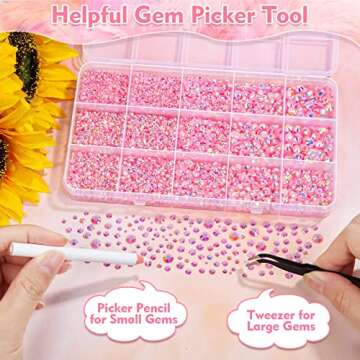 shynek 14000Pcs Flatback Pink Rhinestones with B7000 Adhesive Glue, Non Hotfix AB Color Jelly Resin Rhinestones Gems with Tweezer & Picker Pens for Shoes, Tumblers, Clothes Decoration