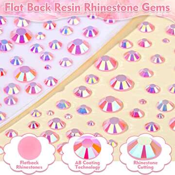 shynek 14000Pcs Flatback Pink Rhinestones with B7000 Adhesive Glue, Non Hotfix AB Color Jelly Resin Rhinestones Gems with Tweezer & Picker Pens for Shoes, Tumblers, Clothes Decoration