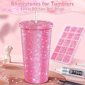 shynek 14000Pcs Flatback Pink Rhinestones with B7000 Adhesive Glue, Non Hotfix AB Color Jelly Resin Rhinestones Gems with Tweezer & Picker Pens for Shoes, Tumblers, Clothes Decoration