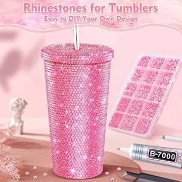 shynek 14000Pcs Flatback Pink Rhinestones with B7000 Adhesive Glue, Non Hotfix AB Color Jelly Resin Rhinestones Gems with Tweezer & Picker Pens for Shoes, Tumblers, Clothes Decoration