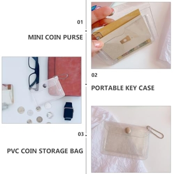 NUOBESTY 4 Pcs Transparent Card Holder Clear Organizer Bags Mini Notebook Small Wallet Keychain Ticket Key Chain Small Wallets for Girls Pocket Notepads Seelve Practical Cards Storage Bag