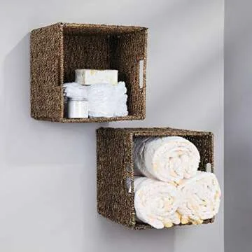 mDesign Seagrass Storage Baskets - Collapsible & Stylish