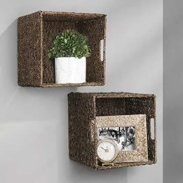 mDesign Seagrass Storage Baskets - Collapsible & Stylish