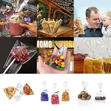 XLSFPY 100PCS Cellophane Bags Clear Plastic Cello Bags 4x6 with 4" Twist Ties 5 Mix Colors - 1.4 mils Thick OPP Treat Bags for Gift Wrapping Packaging Decorations Storage (4'' x 6'')