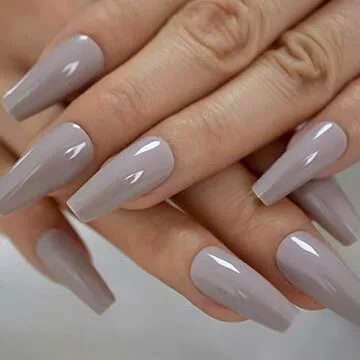 Coolnail Glossy Light Brown Grey Shiny Ballerina Nails