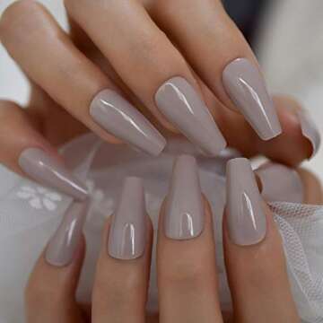 Coolnail Glossy Light Brown Grey Shiny Ballerina Nails