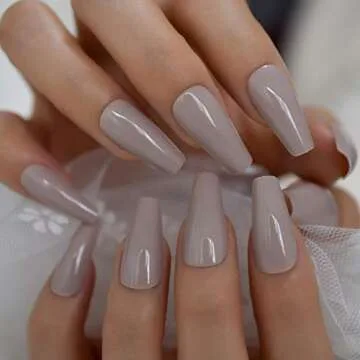 Coolnail Glossy Light Brown Grey Shiny Ballerina Nails