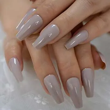 Coolnail Glossy Light Brown Grey Shiny Ballerina Nails