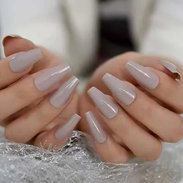 Coolnail Glossy Light Brown Grey Shiny Ballerina Nails