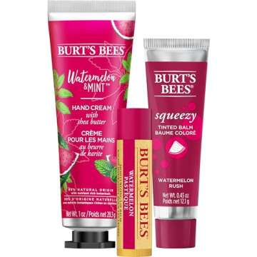 Burt's Bees, 3 Lip Care Products, Squeezy Trio Tinted Lip Balm Set, Berry Sorbet, Sweet Peach & Watermelon Rush