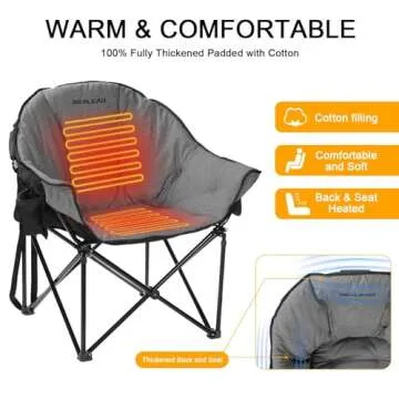 REALEAD Oversized Heated Camping Chair | Fully Thick Padded | Heated Chairs for Outdoor Sports with Back and Seat Heating | Heated Folding Chair for Adults | Support 400lbs | Battery NOT Included