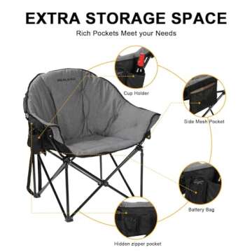 REALEAD Oversized Heated Camping Chair | Fully Thick Padded | Heated Chairs for Outdoor Sports with Back and Seat Heating | Heated Folding Chair for Adults | Support 400lbs | Battery NOT Included