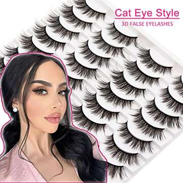Losha Eyelashes Natural Look Faux Mink Lashes Pack Handmade Fluffy False Eyelashes 14 Pairs Cat Eye ...