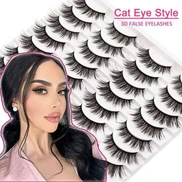 Losha Eyelashes Natural Look Faux Mink Lashes Pack Handmade Fluffy False Eyelashes 14 Pairs Cat Eye ...