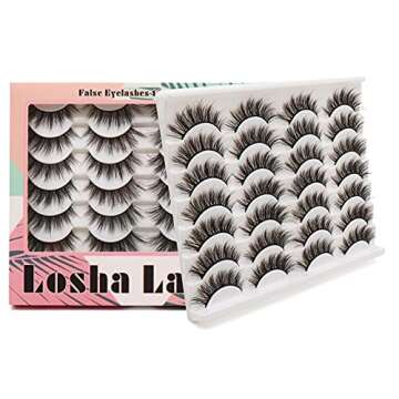 Losha Eyelashes Natural Look Faux Mink Lashes Pack Handmade Fluffy False Eyelashes 14 Pairs Cat Eye Lashes (54)