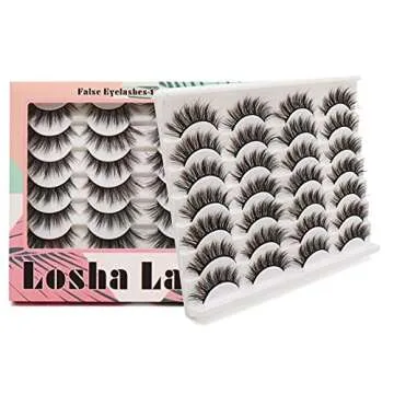Losha Eyelashes Natural Look Faux Mink Lashes Pack Handmade Fluffy False Eyelashes 14 Pairs Cat Eye Lashes (54)