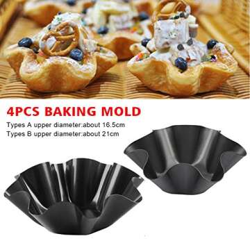 Non-Stick Fluted Tortilla Shell Maker Extra Thick Steel Taco Salad Bowl Pans, Non-Stick Carbon Steel, Set of 4 Tostada Bakers