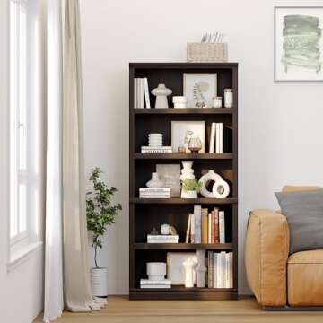 Blini 5-Shelf Tall Bookcase - Elegant Wooden Storage Solution