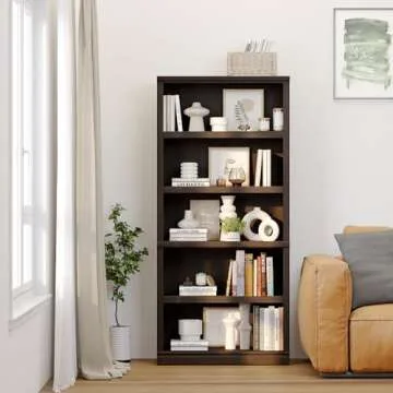 Blini 5-Shelf Tall Bookcase - Elegant Wooden Storage Solution