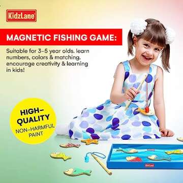 Kidzlane Magnetic Fishing Game for Kids and Toddlers | Easy Play Wooden Fishing Toy for Toddlers & Kids | Montessori Toy Gift for Toddlers & Kids Ages 3 Years Old