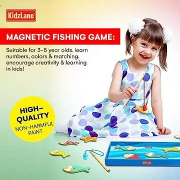 Kidzlane Magnetic Fishing Game for Kids and Toddlers | Easy Play Wooden Fishing Toy for Toddlers & Kids | Montessori Toy Gift for Toddlers & Kids Ages 3 Years Old
