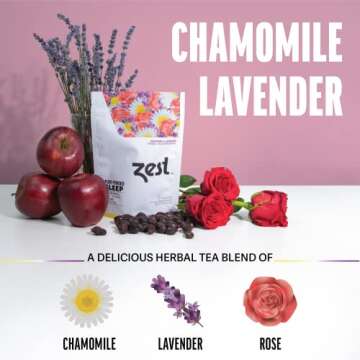 Zest Melatonin 2mg Herbal Sleep Tea - 15 Tea Bags - Chamomile Lavender Extra Strength Calming & Relaxing Bedtime Night Blend with L-Theanine
