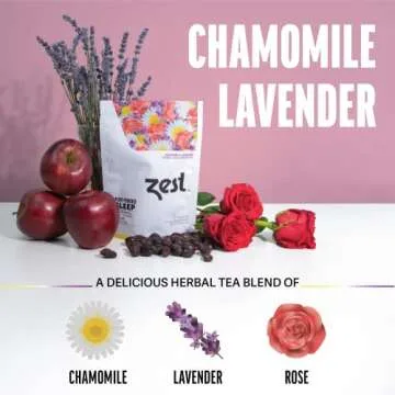 Zest Melatonin 2mg Herbal Sleep Tea - 15 Tea Bags - Chamomile Lavender Extra Strength Calming & Relaxing Bedtime Night Blend with L-Theanine