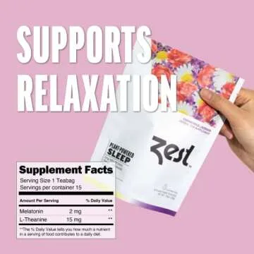 Zest Melatonin 2mg Herbal Sleep Tea - 15 Tea Bags - Chamomile Lavender Extra Strength Calming & Relaxing Bedtime Night Blend with L-Theanine
